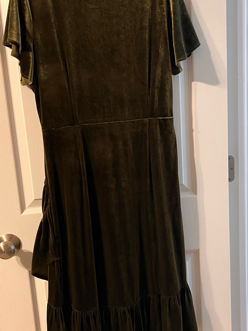 Lucy Paris Olive Green Velvet faux-Wrap Midi Dress - Picture 4 of 5